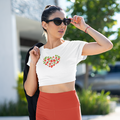 Strawberry Heart Bella Ladies Flowy Crop T-Shirt