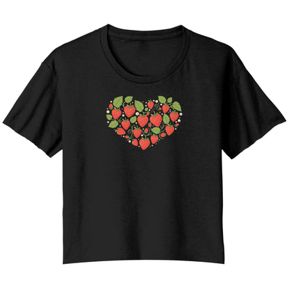 Strawberry Heart Bella Ladies Flowy Crop T-Shirt