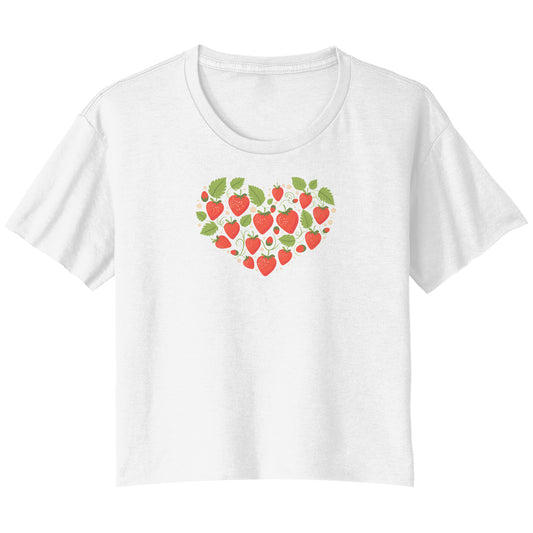 Strawberry Heart Bella Ladies Flowy Crop T-Shirt