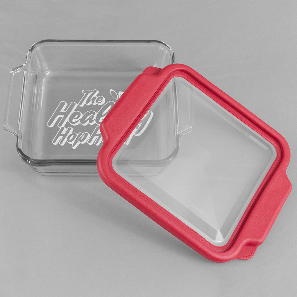 The Healthy HopHead Logo Glass Cake Dish With Truefit Lid - 8in x 8in